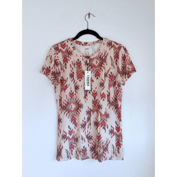 NWT L'Agence Ressi Fitted Crew Neck Short Sleeve Tee in Tan Multi Ganado Print S - Picture 8 of 14